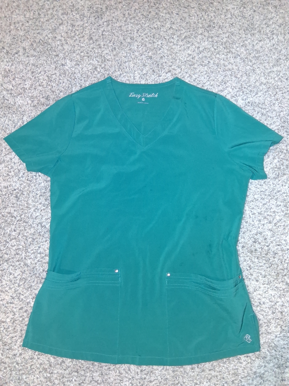 Women's Hunter Green Scrub Top, V-Neck, Pockets, Small